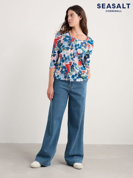 Seasalt Cornwall Blue Penhollow Top in Cotton Jersey (Y26436) | €63