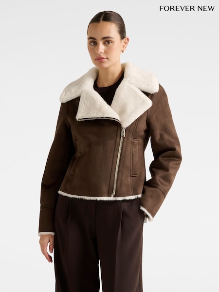 Forever New Brown Penny Faux Fur Aviator Jacket (Y26596) | € 172