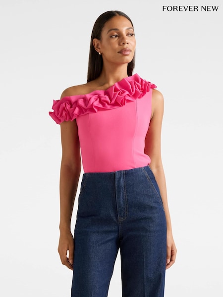 Forever New Pink Sadie One Shoulder Ruffle Top (Y26598) | €73