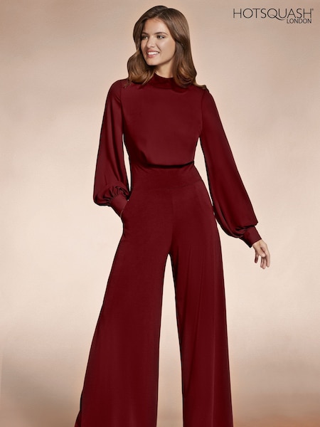 Hot Squash Red Wide Leg Jumpsuit with Blouson Sleeve (Y26605) | 737 QAR