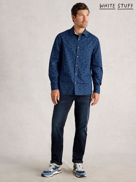 White Stuff Blue Finsbury Mono Print Shirt (Y26728) | 318 QAR
