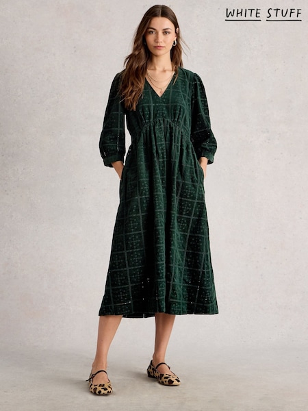 White Stuff Green Lucy Embroidered Cord Dress (Y26748) | €126