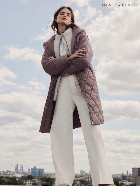 Mint Velvet Brown Double Layer Quilted Coat (Y26967) | €297