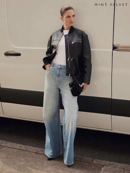 Mint Velvet Black Leather Bomber Jacket (Y26969) | AED1,741