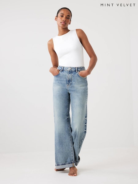 Mint Velvet Blue High Rise Wide Jeans (Y26972) | 490 QAR