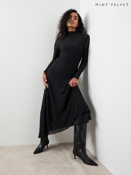Mint Velvet Black Lace Asymmetric Midi (Y26982) | 544 QAR