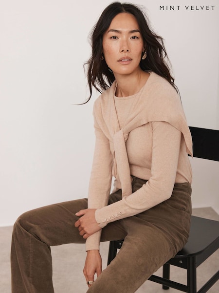 Mint Velvet Natural Cotton Blend Scarf Detail Knit Jumper (Y26989) | €118