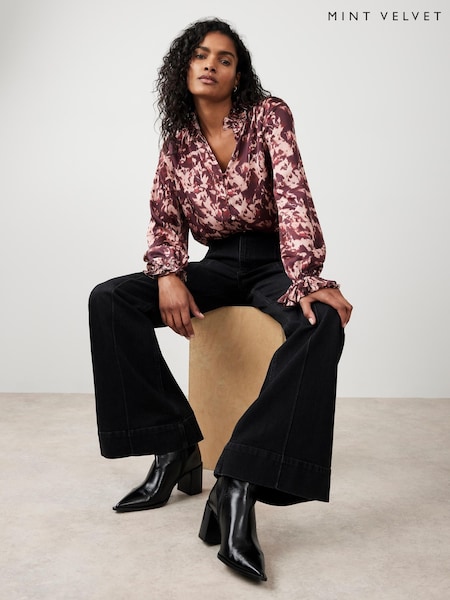 Mint Velvet Red Printed Satin Blouse (Y26996) | €105