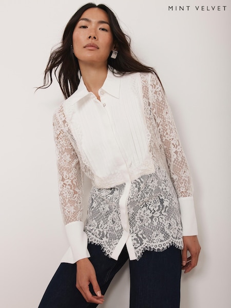 Mint Velvet White Lace Pintuck Shirt (Y27007) | €140
