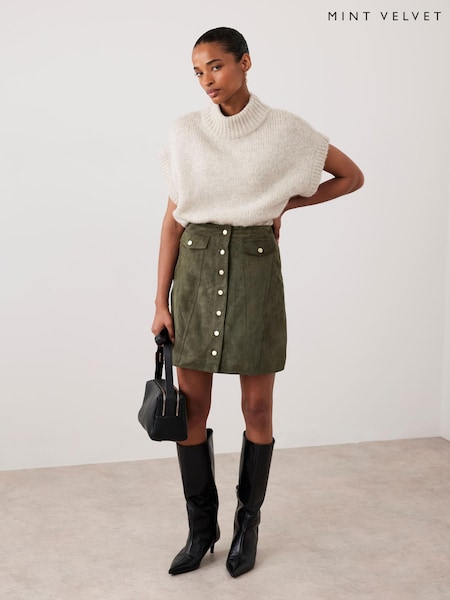 Mint Velvet Green Suede Mini Skirt (Y27008) | SGD 339