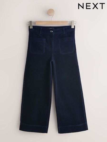 أزرق داكن - Cord Wide Leg Cropped Trousers (Y27013) | ‏239 ر.س.‏