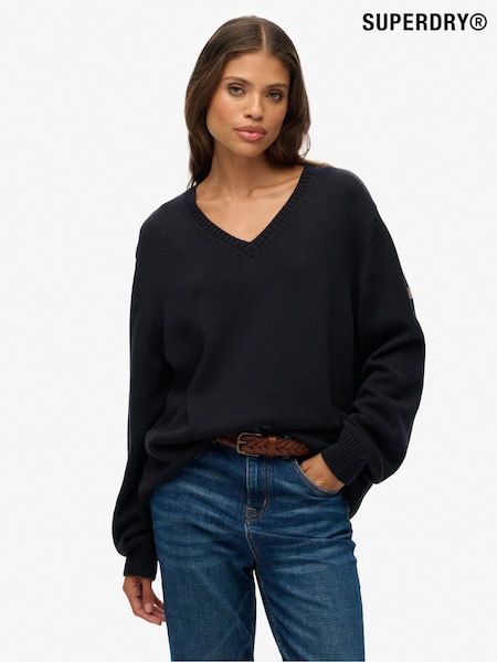 Superdry Black Oversized V-Neck Jumper (Y27118) | €68