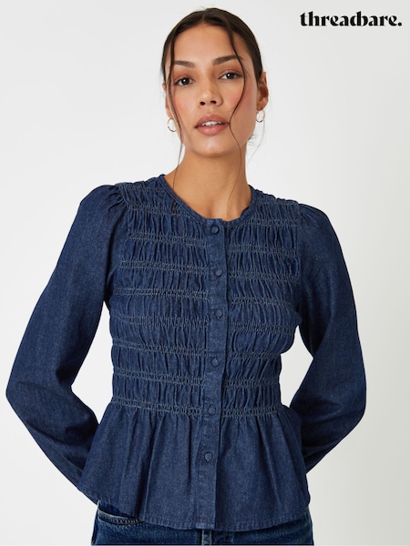 Threadbare Blue Denim Shirred Smock Blouse (Y27159) | €45