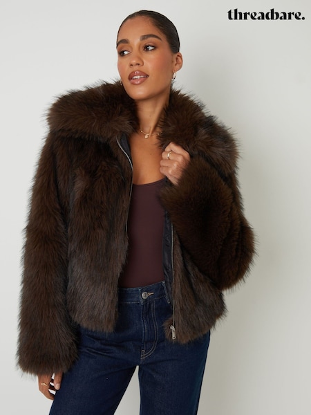 Threadbare Brown Faux Fur Zip Through Coat (Y27164) | R$ 720