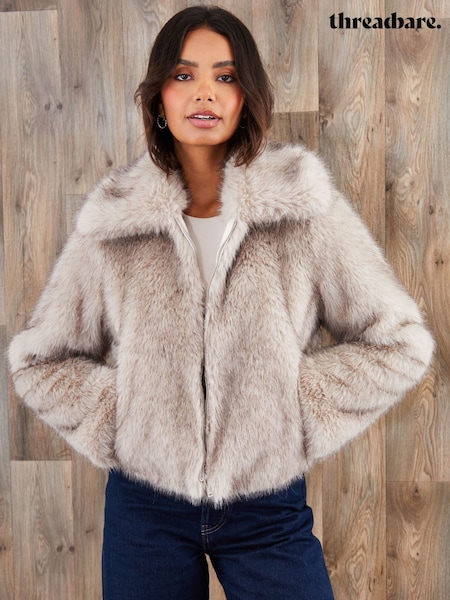 Threadbare Tan Brown Faux Fur Zip Through Coat (Y27165) | €79