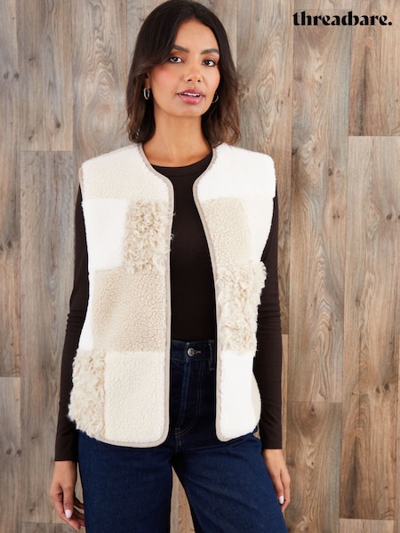 Threadbare Cream Patchwork Borg Gilet (Y27173) | €51