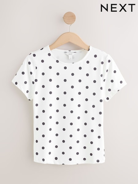 Black/Ecru Polka Dot Soft Touch Slinky Nylon Scoop Neck Short Sleeve Top (Y27180) | AED84