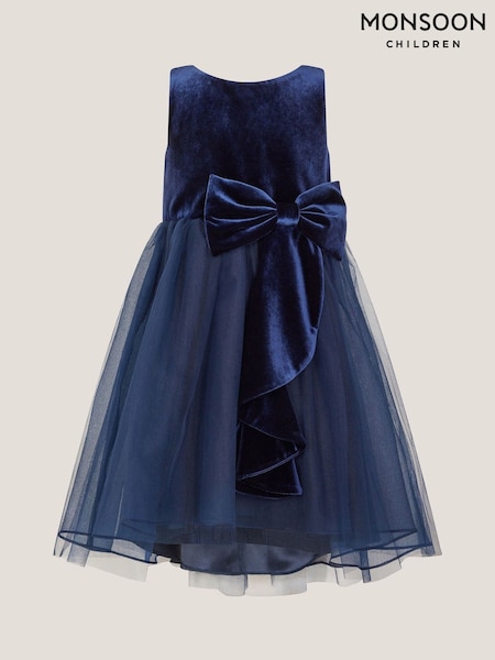 Monsoon Blue Velvet Bow Party Dress (Y27366) | €85 - €99