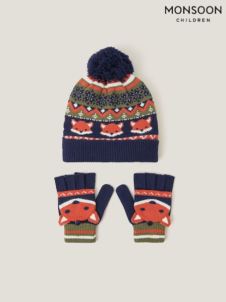 Monsoon Black Fox Bobble Hat & Gloves Set (Y27367) | €34 - €36