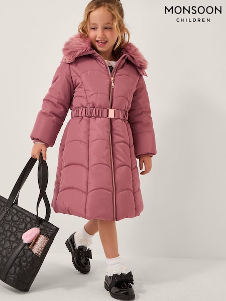 Monsoon Pink Belted Scallop Puffer Coat (Y27368) | €86 - €99
