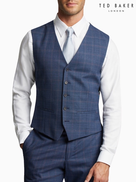 Ted Baker Tailoring Blue Brahe Check Slim Waistcoat (Y27378) | 544 QAR