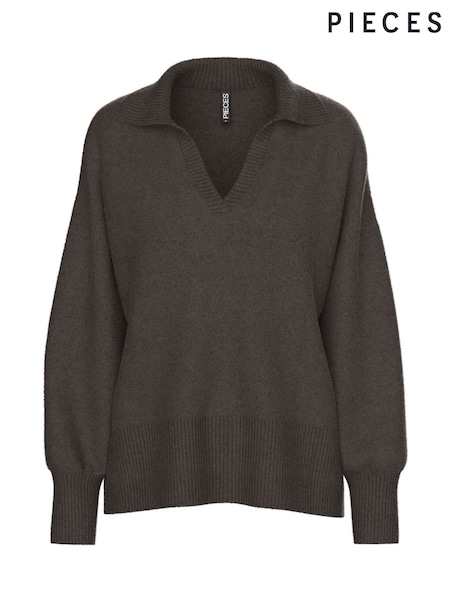 PIECES Brown Long Sleeve V-Neck Jumper (Y27393) | R$ 335