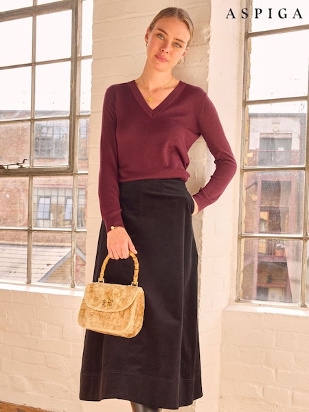 Aspiga Red Metallic Knit V-Neck Jumper (Y27422) | €120
