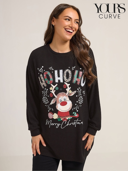 Yours Curve Black Raindeer Novetly Jumper (Y27567) | R$ 335