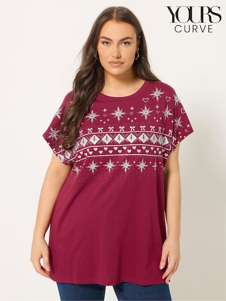 Yours Curve Red Grownon Fairisle Glitter T-Shirt (Y27578) | €25