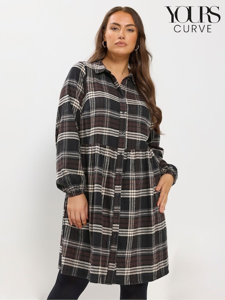 Yours Curve Black Check Shirt Dress (Y27586) | €43