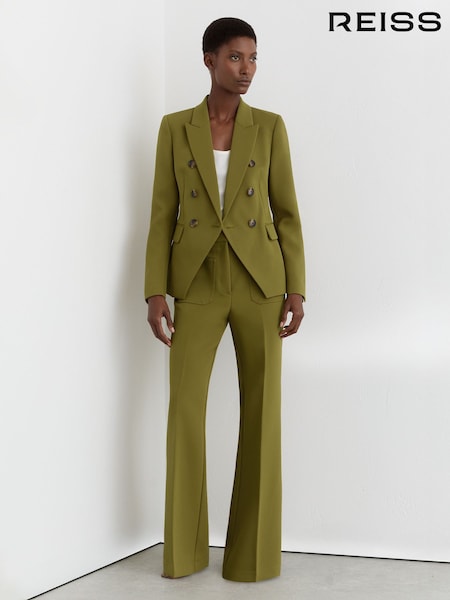 Reiss Chartreuse Green Priya Twill High-Rise Flared Trousers (Y27597) | €241