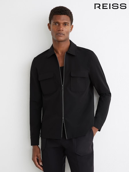 Reiss Black Ascend Technical Zip-Through Overshirt (Y27599) | AED1,008