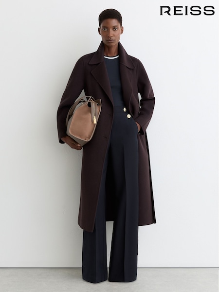 Reiss Navy Carley Wide-Leg Button-Detail Trousers (Y27606) | AED1,138