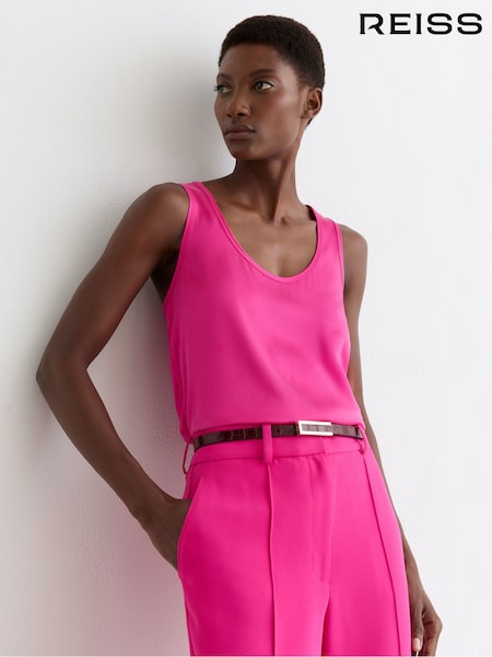 Reiss Fuchsia Pink Ruby Silk-Front Cami Top (Y27616) | AED634