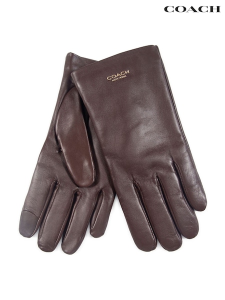 COACH Brown New York Womens Leather Tech Gloves (Y27773) | €133