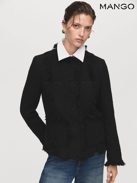 Mango Black Tweed Jacket With Frayed Ends (Y27878) | €114