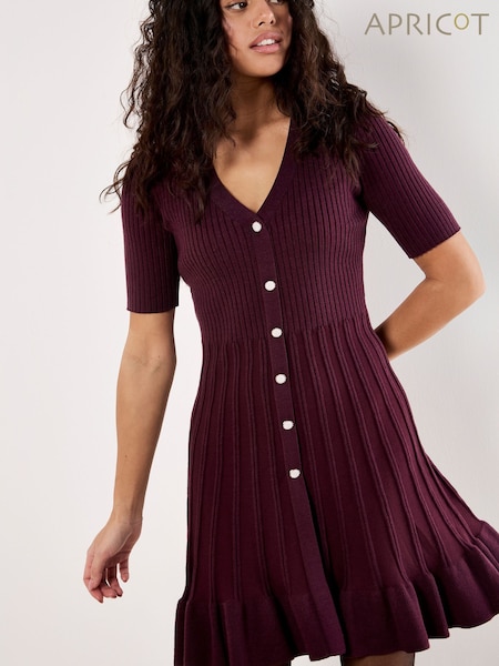 Apricot Red Ribbed Fit And Flare Dress (Y27890) | €59
