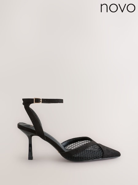 Novo Black Wide Fit Icy Mesh Ankle Strap Stiletto Courts (Y27965) | 178 QAR