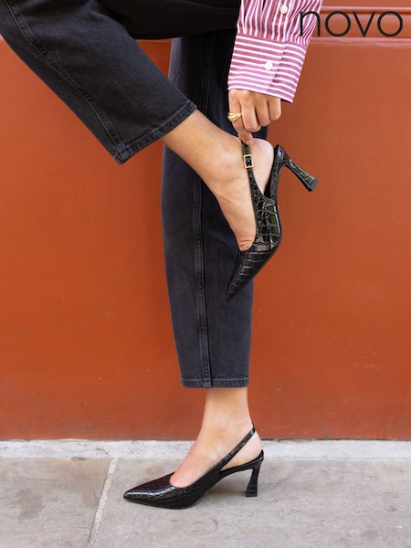 Novo Black Wide Fit ILLY Slingack Mid Heels Point Courts (Y27977) | €45