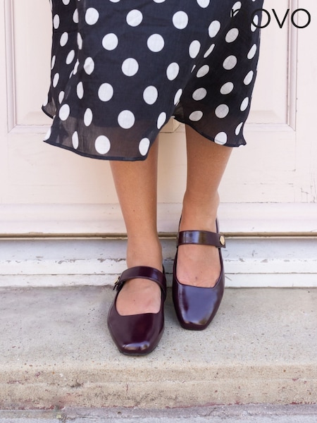 Novo Red Wide Fit CANDY Mary Jane Stud Flat Shoes (Y27978) | AED198