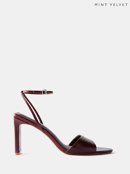 Mint Velvet Red Lou 90  Leather Peep Toe High Heels (Y28068) | 676 QAR