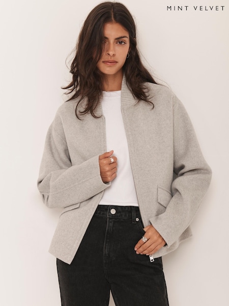 Mint Velvet Grey Minimalist Wool Jacket (Y28076) | AED1,159