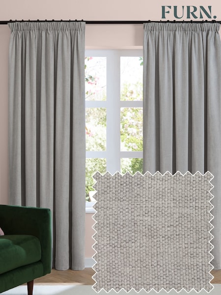 Furn Silver Soft Chenille 100% Blackout & Thermal Pencil Pleat Curtains (Y28157) | AED326 - AED815