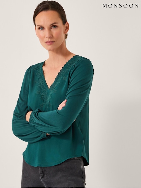 Monsoon Blue Fey Embroidered Lace Blouse (Y28166) | €65