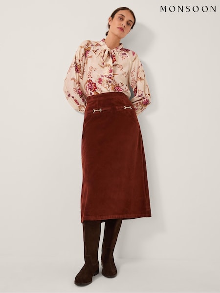 Monsoon Red Lana Suedette Midi Skirt (Y28171) | €91
