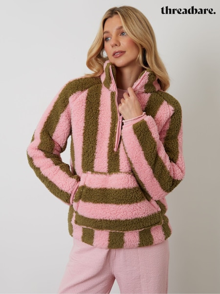 Threadbare Pink Stripe Borg Quarter Zip Lounge Fleece (Y28213) | €33