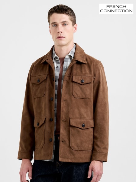 French Connection Brown Utility-Style Faux Suede Button-Up Jacket (Y28223) | €159