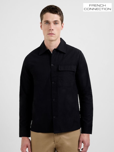 French Connection Black Cotton Nylon Blend Flap Pocket Button-Up Overshirt (Y28234) | €75