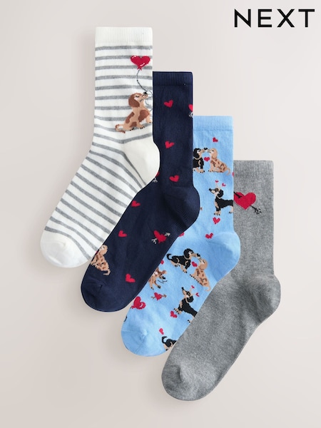 Navy/Grey Dog Heart Ankle Socks 4 Pack (Y28257) | €14.50