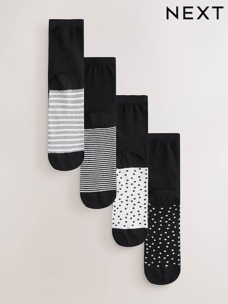 צבע שחור/לבן בדוגמת נקודות/פסים - Footbed Ankle Socks 4 Pack (Y28261) | ‏33‏₪